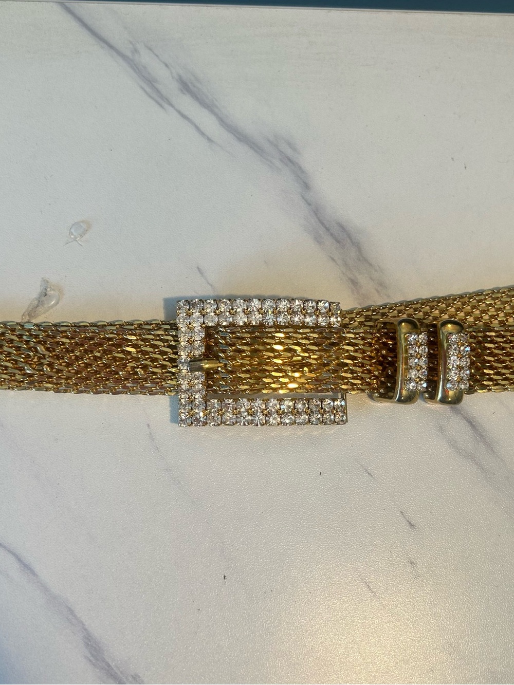 Gold Mesh Rhinestone Buckle Belt - - Picture 8 of 9
